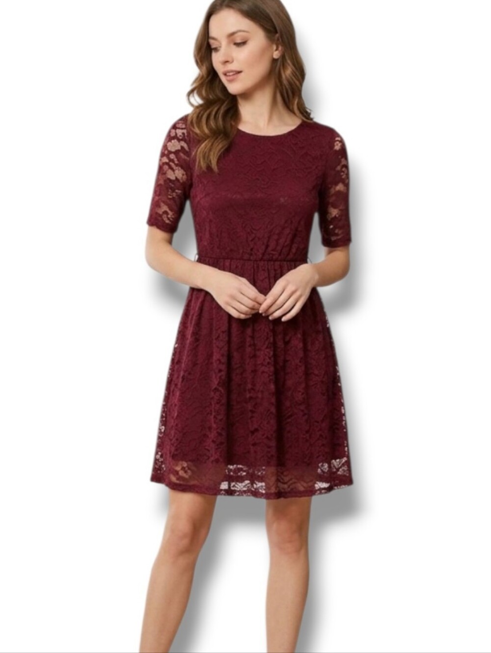 By & By Wine Red Lace Midi Dress Size Medium  Juniors/ Women Boho Romantic